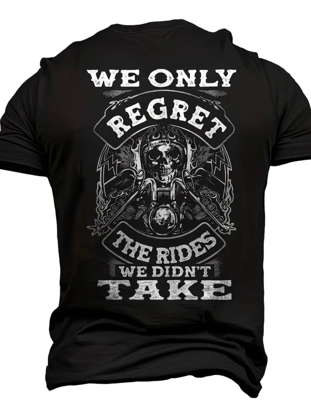“We Only Regret The Rides We Didn’t Take” Biker Shirt  Skull Motorcycle Graphic Tee