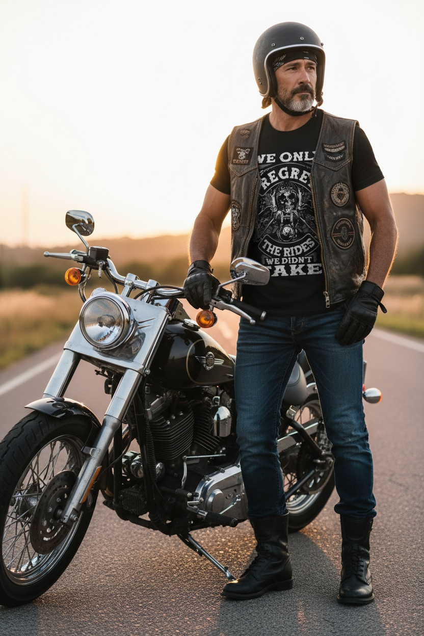“We Only Regret The Rides We Didn’t Take” Biker Shirt  Skull Motorcycle Graphic Tee