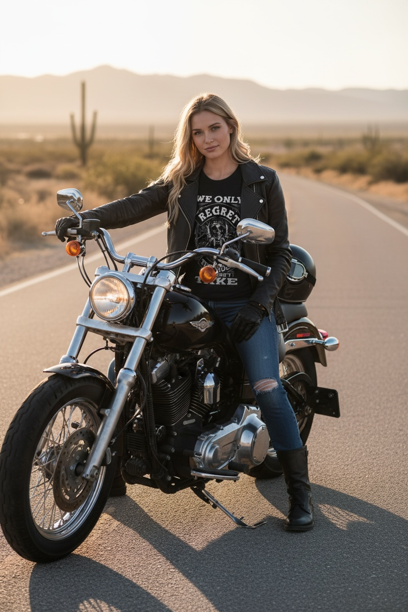 “We Only Regret The Rides We Didn’t Take” Biker Shirt  Skull Motorcycle Graphic Tee
